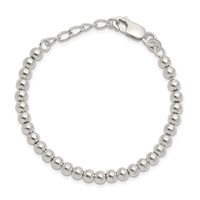 Sterling Silver Polished Beaded Chain Bracelet with Ext. Children's, 1" view 4