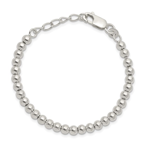 Sterling Silver Polished Beaded Chain with 1in Ext. Children's Bracelet