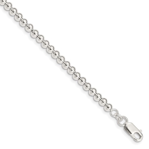 Sterling Silver Polished Beaded Chain Bracelet with Ext. Children's, 1"