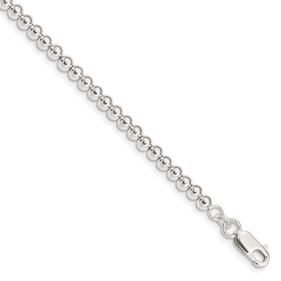 Sterling Silver Polished Beaded Chain with 1in Ext. Children's Bracelet