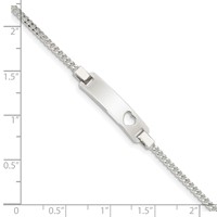 Sterling Silver Engravable Curb Link Cut-out Heart 24x 6mm Plate Adjustable ID Bracelet, 6" view 4