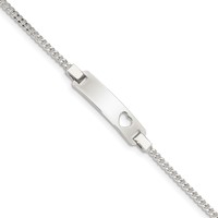 Sterling Silver Engravable Curb Link Cut-out Heart 24x 6mm Plate Adjustable ID Bracelet, 6" view 1