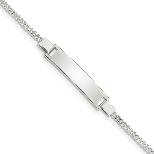 Sterling Silver Engravable Curb Link 27x 5mm Plate Adjustable ID Bracelet, 6"