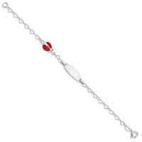 Sterling Silver Polished Engravable Heart Link Red and Black Enameled Ladybug 19x 6mm Plate ID Bracelet, 6" view 2