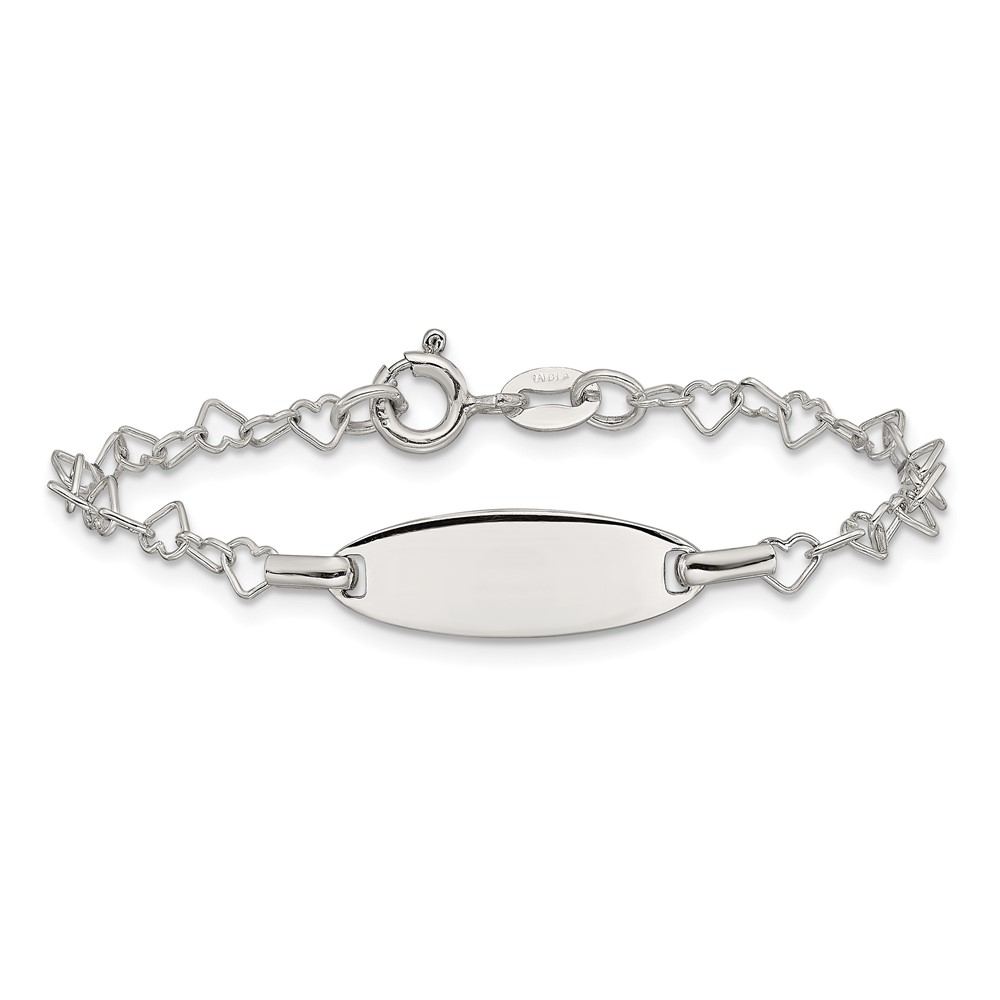 Sterling Silver Polished Engraveable Children's ID Heart Link Bracelet (QID173-5.5)