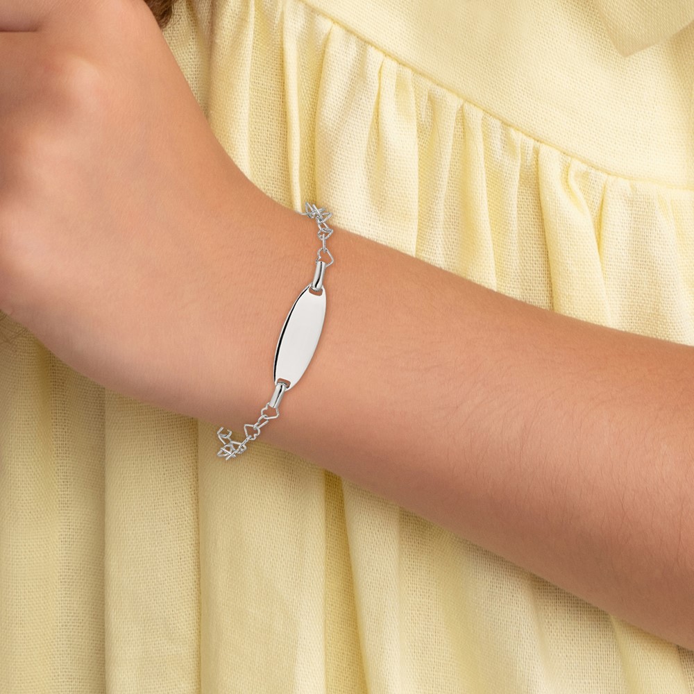 Sterling Silver Polished Engraveable Children's ID Heart Link Bracelet (QID173-5.5)