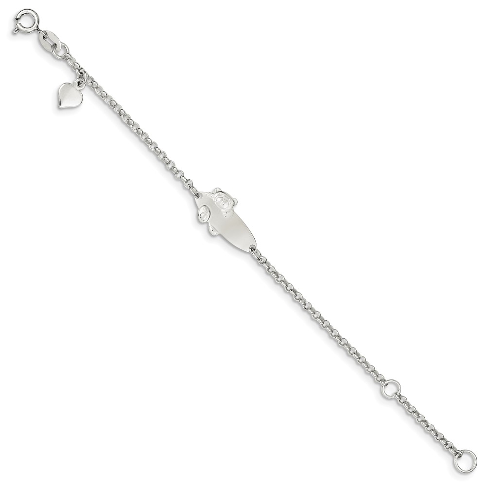 Sterling Silver Polished Childrens Teddy Bear 5in Plus 1in Ext ID Bracelet (QID174-6)