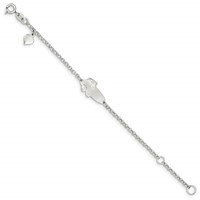 Sterling Silver Engravable Cable Link Teddy Bear 20x10mm Plate Heart Dangle 5 Inch Plus 1 Inch Extender ID Bracelet view 2