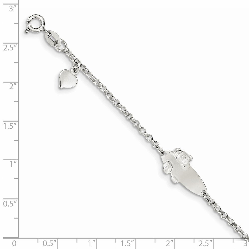 Sterling Silver Polished Childrens Teddy Bear 5in Plus 1in Ext ID Bracelet (QID174-6)