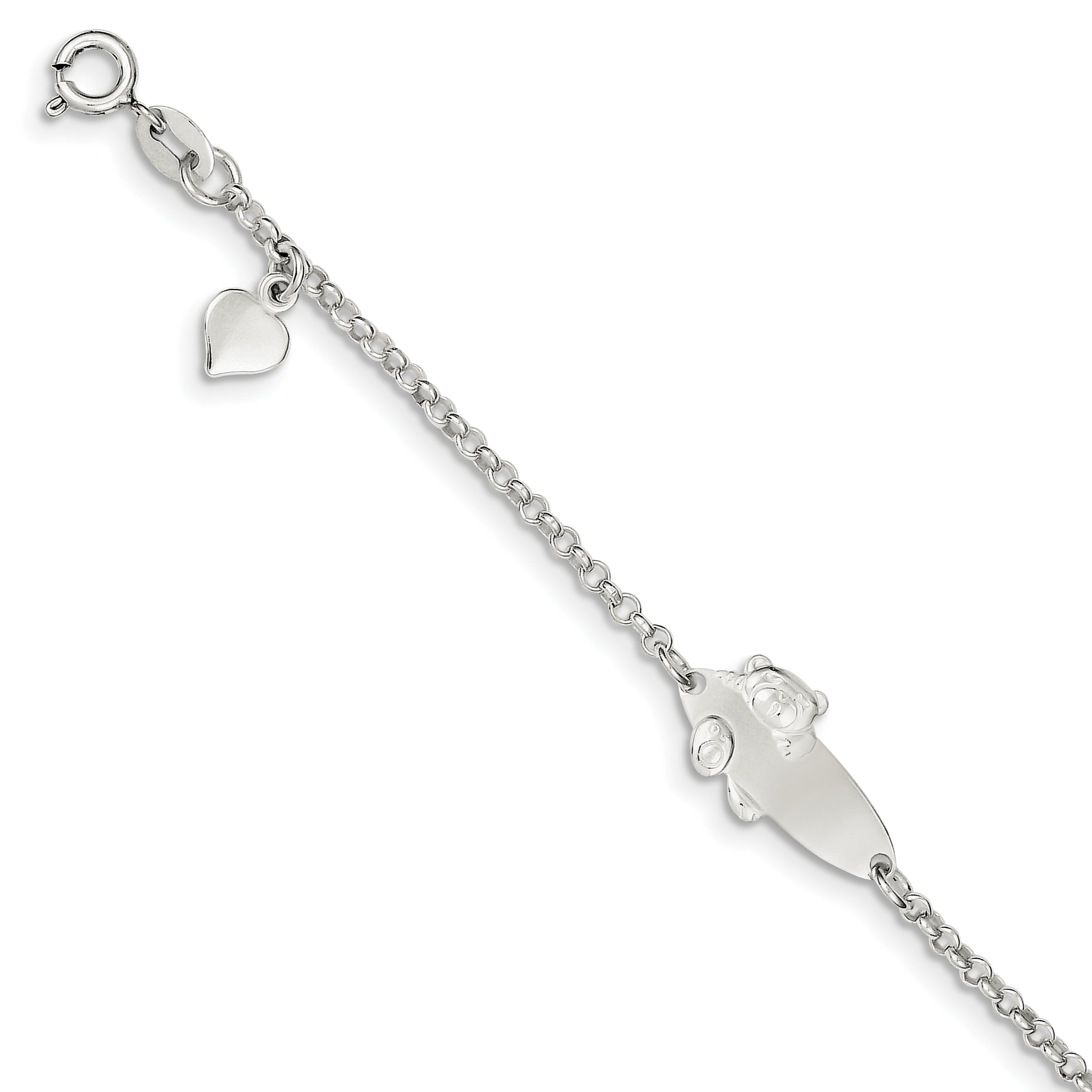 Sterling Silver Polished Childrens Teddy Bear 5in Plus 1in Ext ID Bracelet (QID174-6)