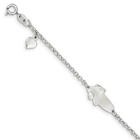 Sterling Silver Engravable Cable Link Teddy Bear 20x10mm Plate Heart Dangle 5 Inch Plus 1 Inch Extender ID Bracelet view 1