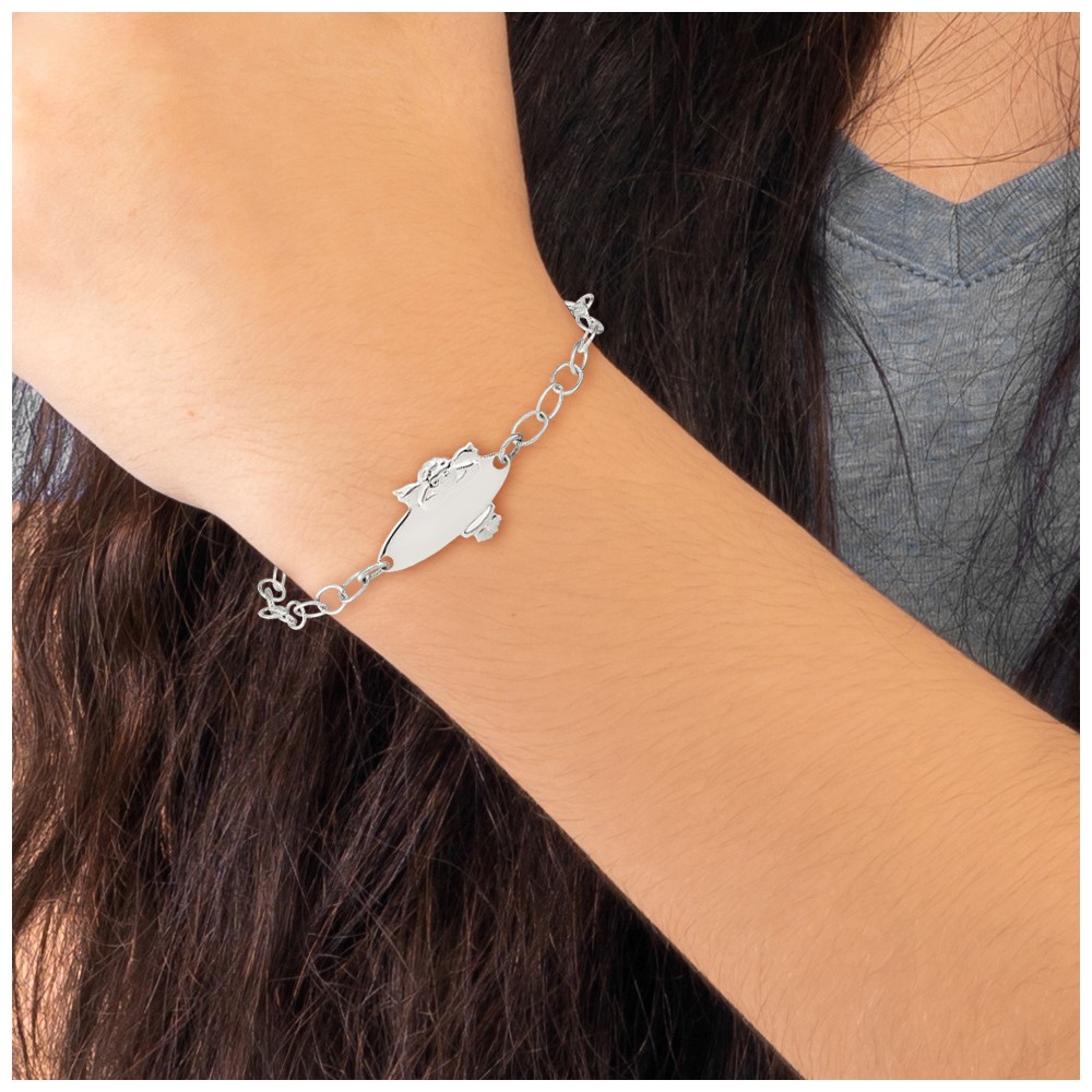 Sterling Silver Polished Angel Baby Engraveable ID Bracelet (QID175-6)