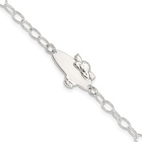 Sterling Silver Engravable Cable Link Angel 20x 12mm Plate ID Bracelet, 6" view 1