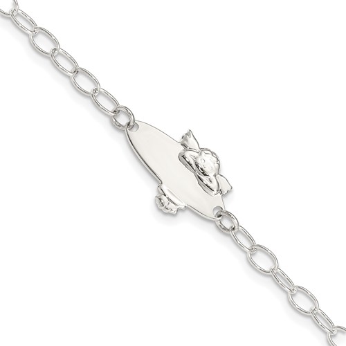 Sterling Silver Engravable Cable Link Angel 20x 12mm Plate ID Bracelet, 6"
