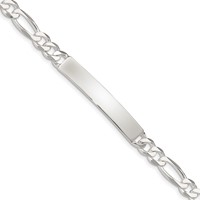 Sterling Silver Figaro Link ID Bracelet view 1