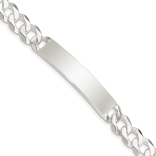 Sterling Silver Polished Engravable Curb Link 46x 9mm Plate ID Bracelet, 7.5"