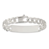 Sterling Silver Polished Engravable Curb Link 42x 10mm Plate ID Bracelet, 7.5" view 3