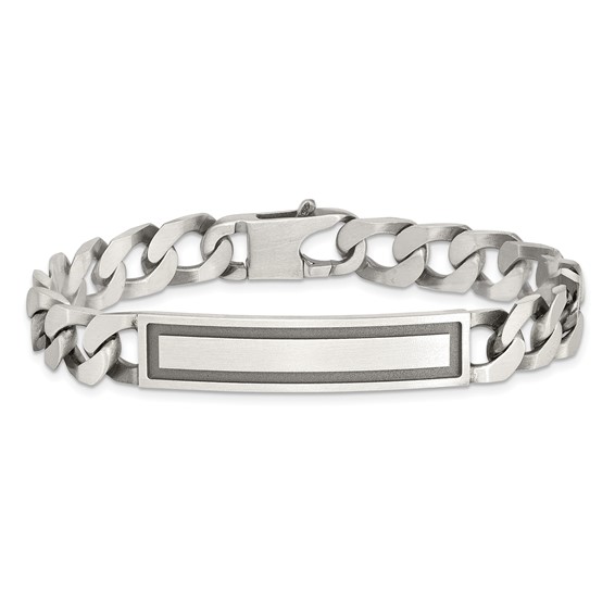 Sterling Silver Antiqued Satin  Curb Link ID Bracelet
