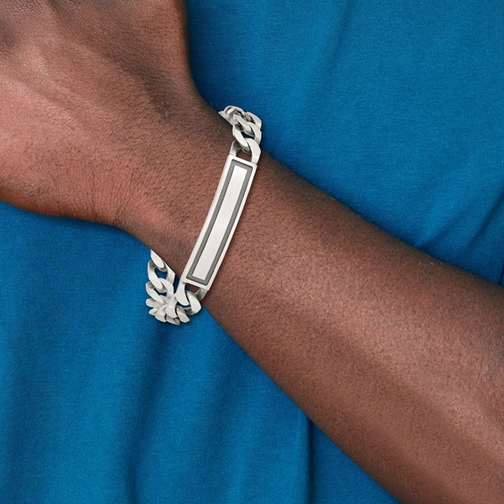 Sterling Silver Antiqued Satin  Curb Link ID Bracelet