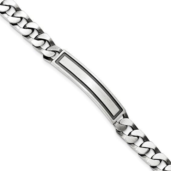 Sterling Silver Antiqued Satin  Curb Link ID Bracelet
