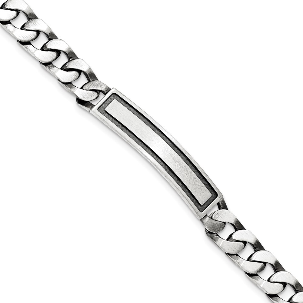 Sterling Silver Antiqued Satin  Curb Link ID Bracelet