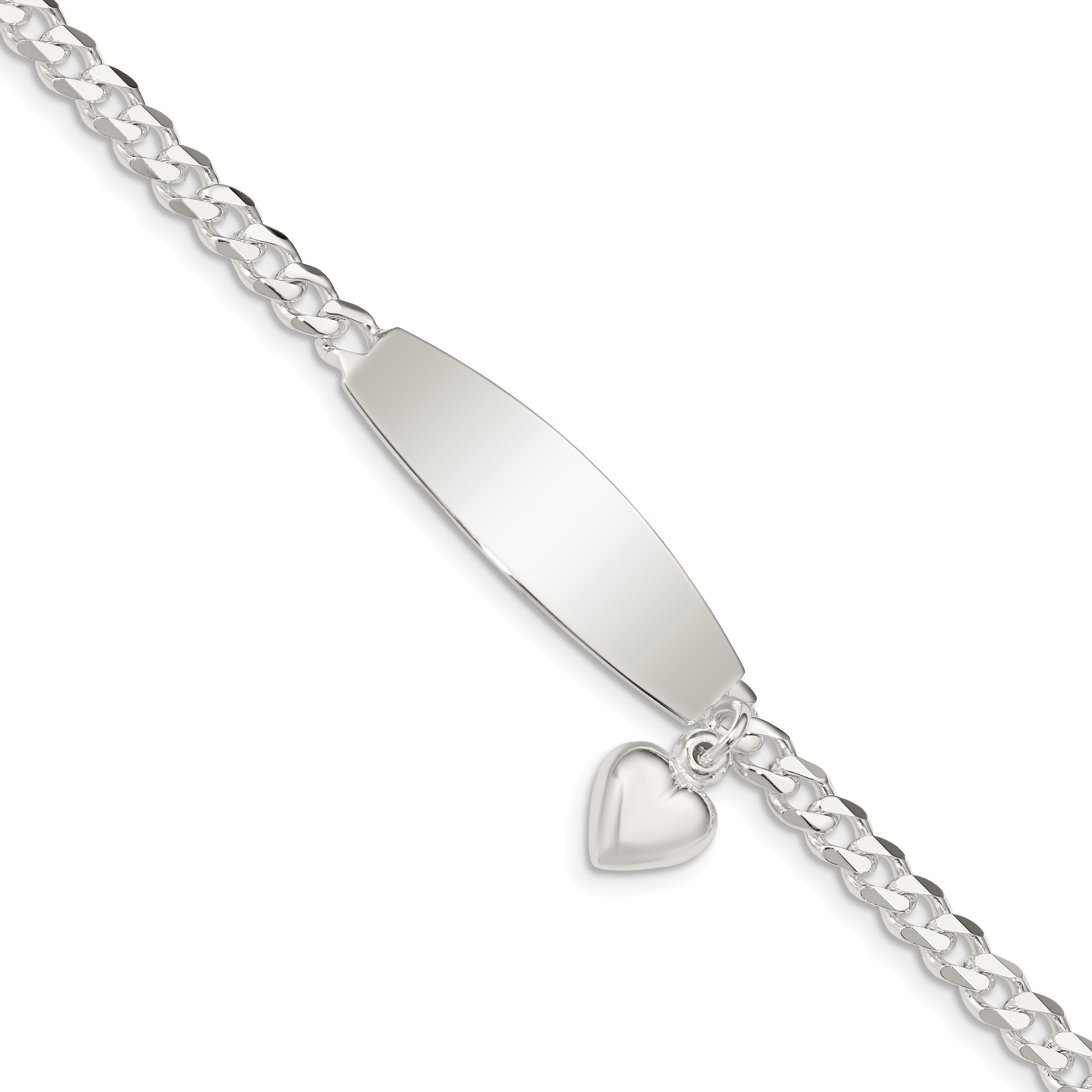 Sterling Silver w/Heart Charm ID Bracelet (QID205-7.5)