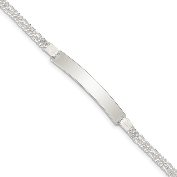 Sterling Silver Double Chain Fancy Link ID Bracelet