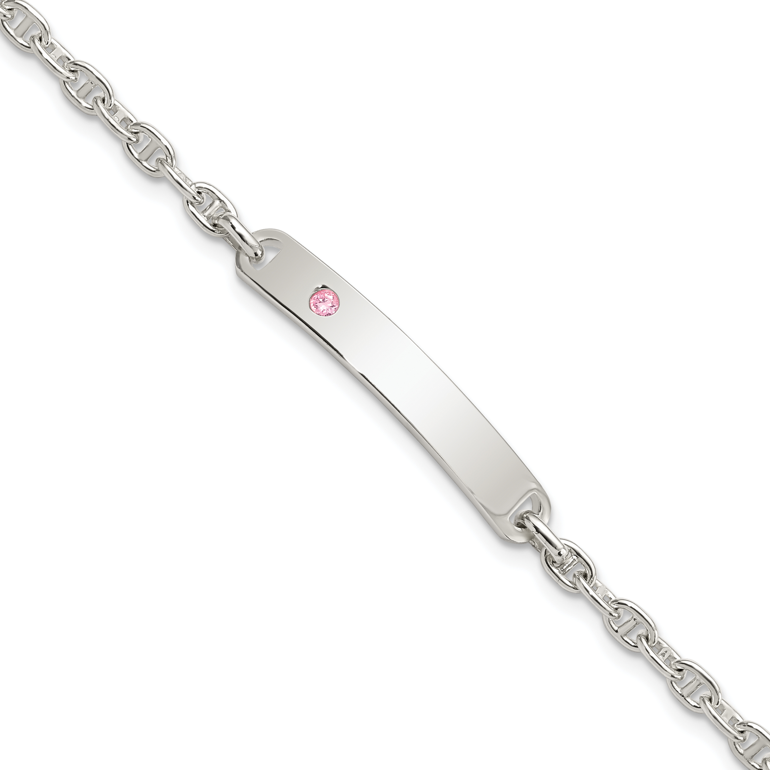Sterling Silver Polished ID with Pink CZ Bracelet (QID222-7.5)