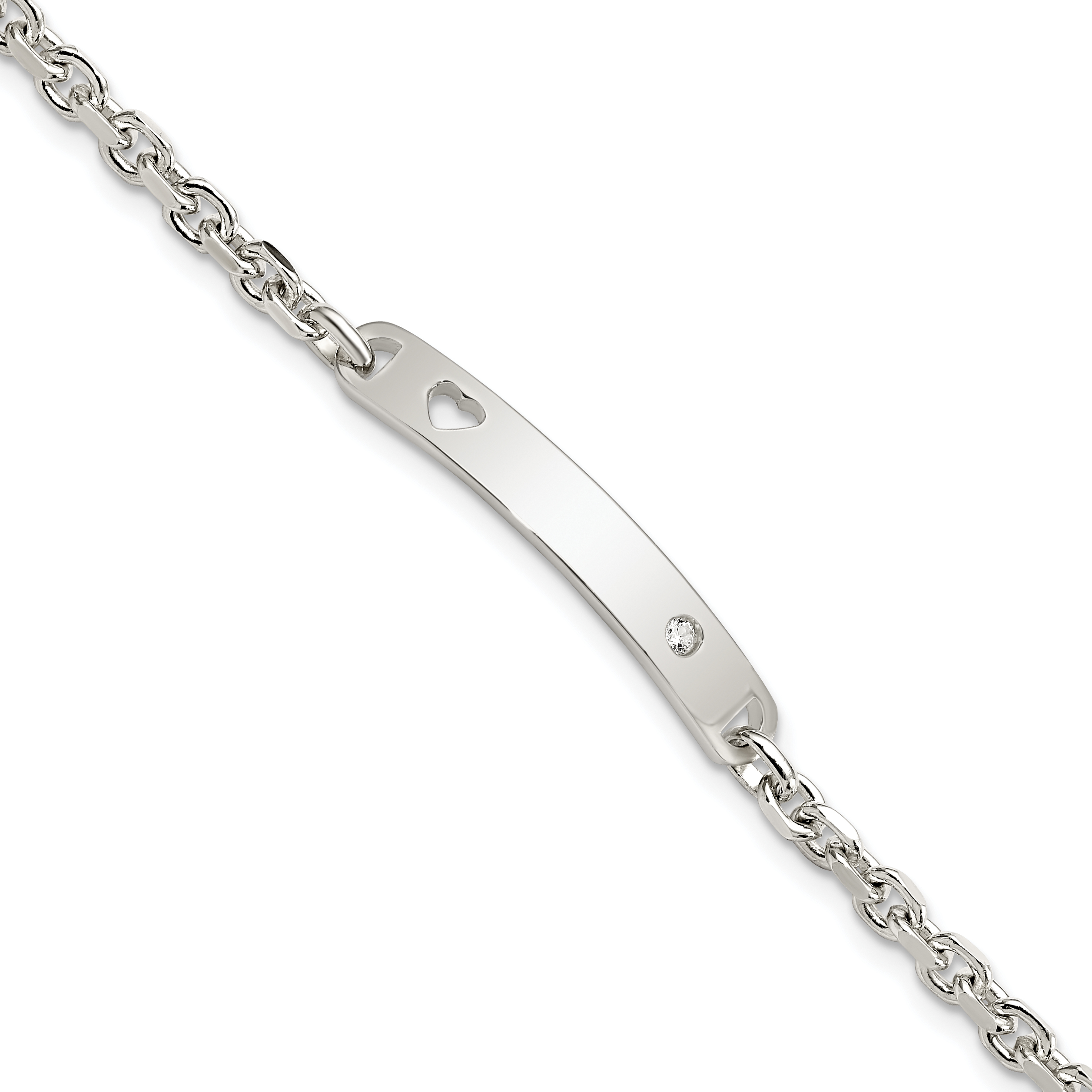 Sterling Silver Polished ID W/CZ Heart Bracelet (QID223-7.5)