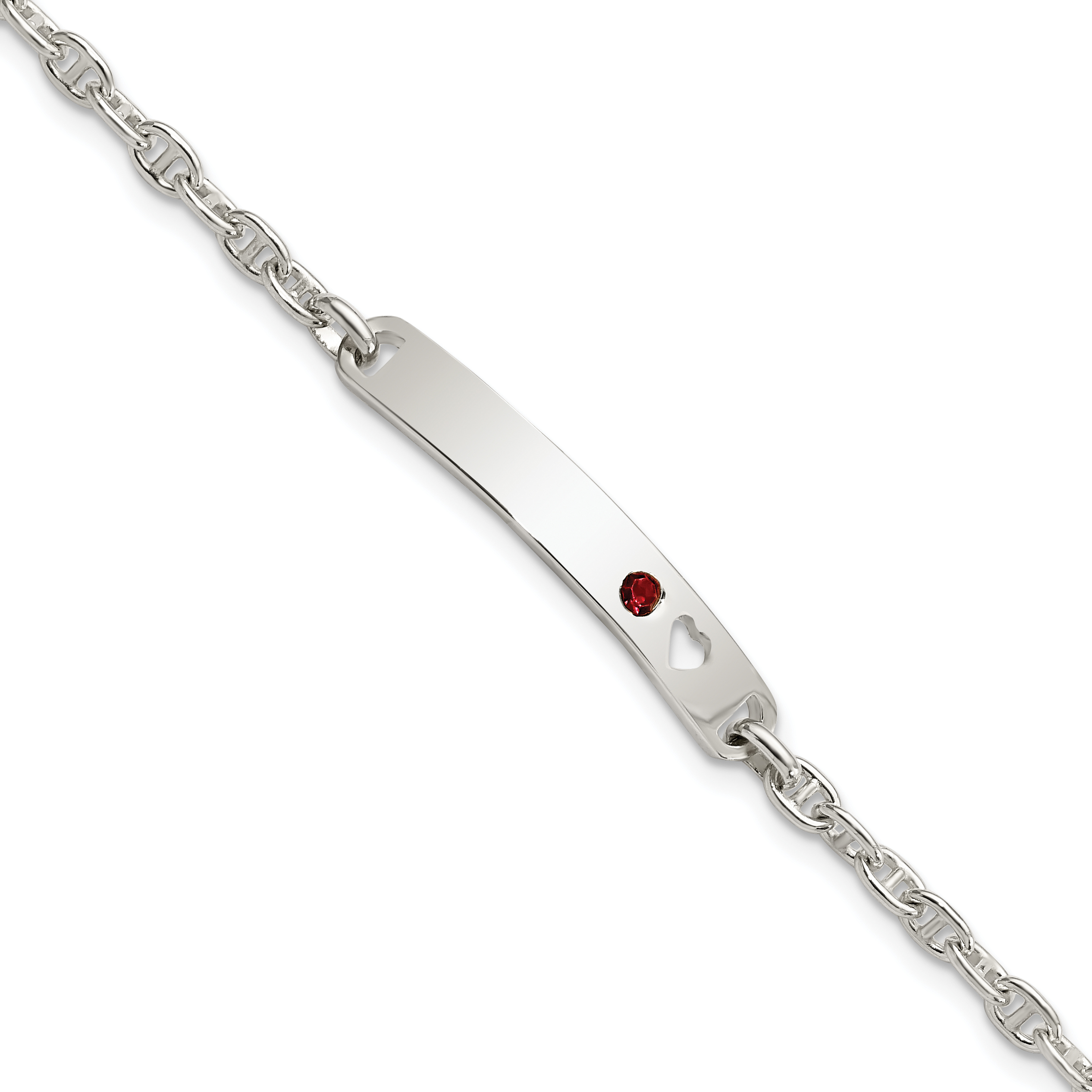 Sterling Silver Polished ID with Red CZ Heart Bracelet (QID224-7.5)