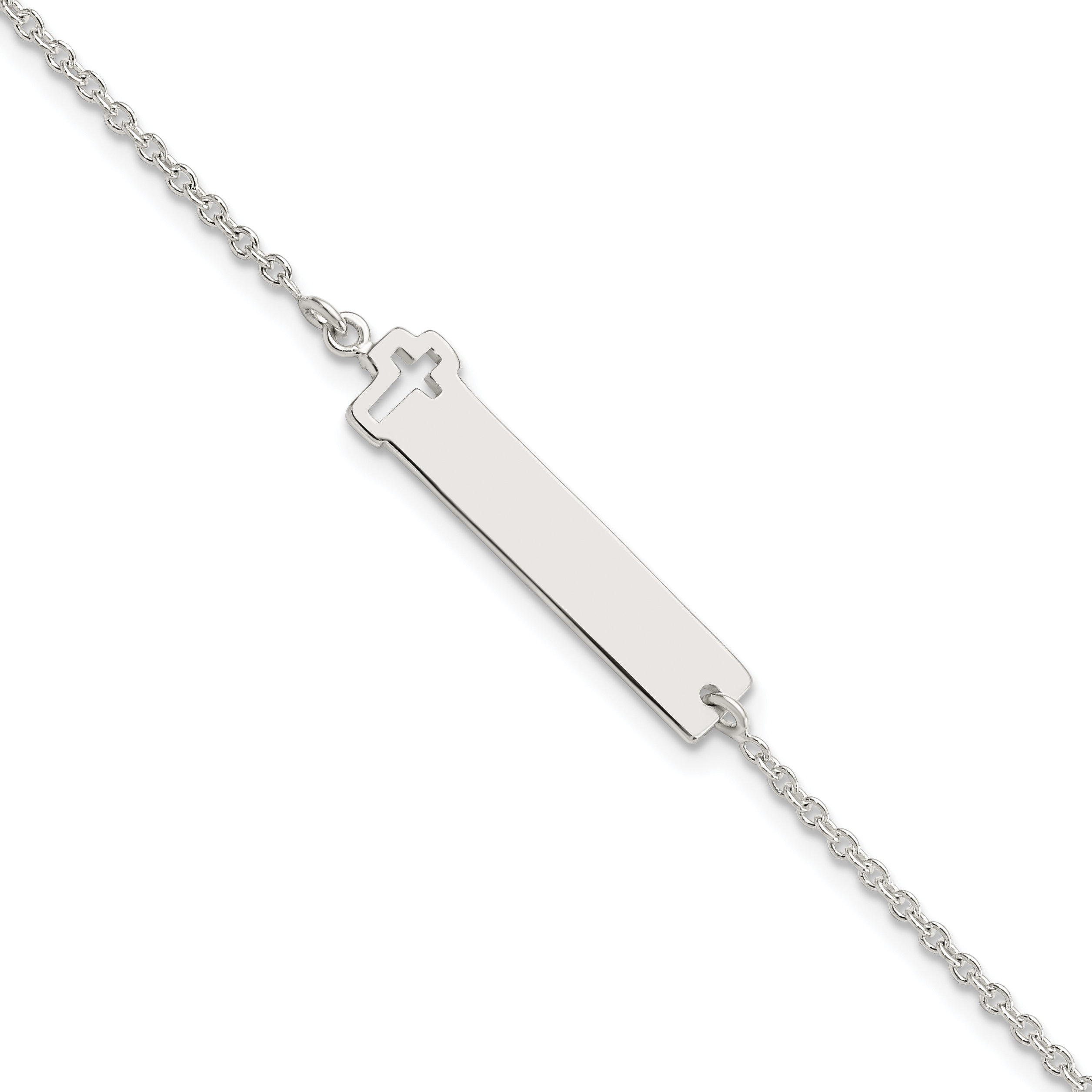 Sterling Silver Polished Cross ID 7in Bracelet (QID228-7)