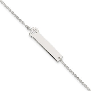 Sterling Silver Polished Cross ID 8in Bracelet