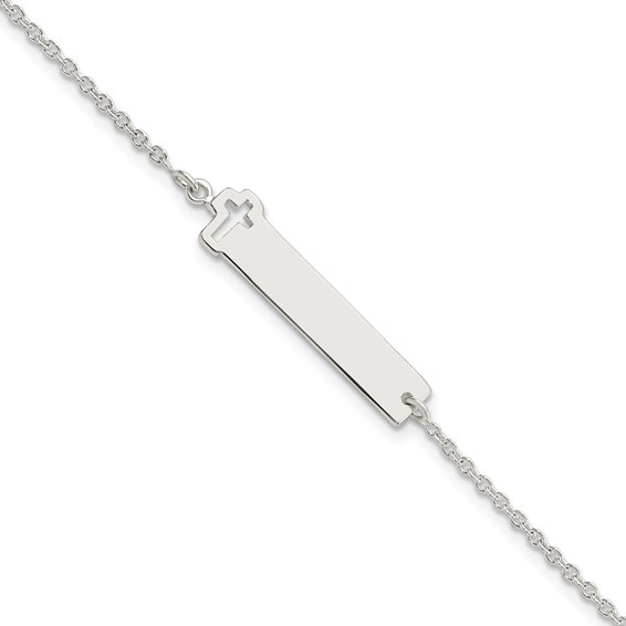 Sterling Silver Polished Cross ID 8in Bracelet