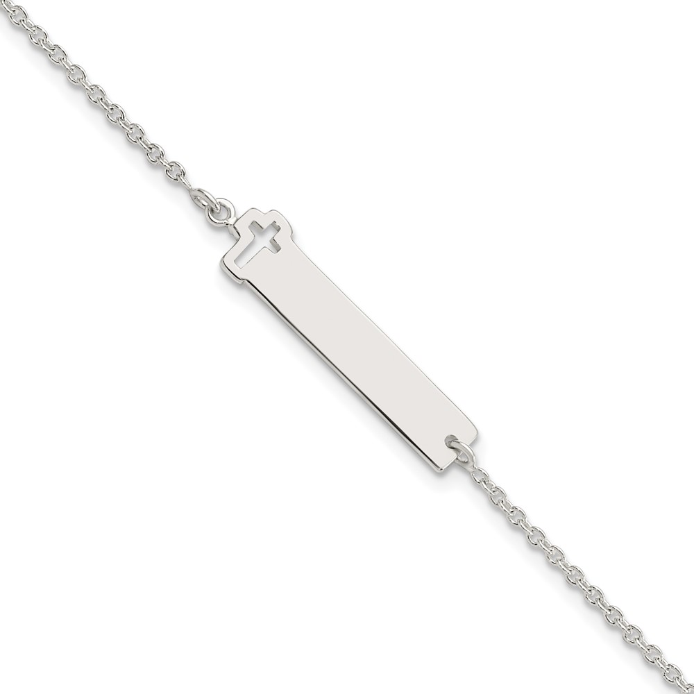 Sterling Silver Polished Cross ID 7in Bracelet (QID228-7)