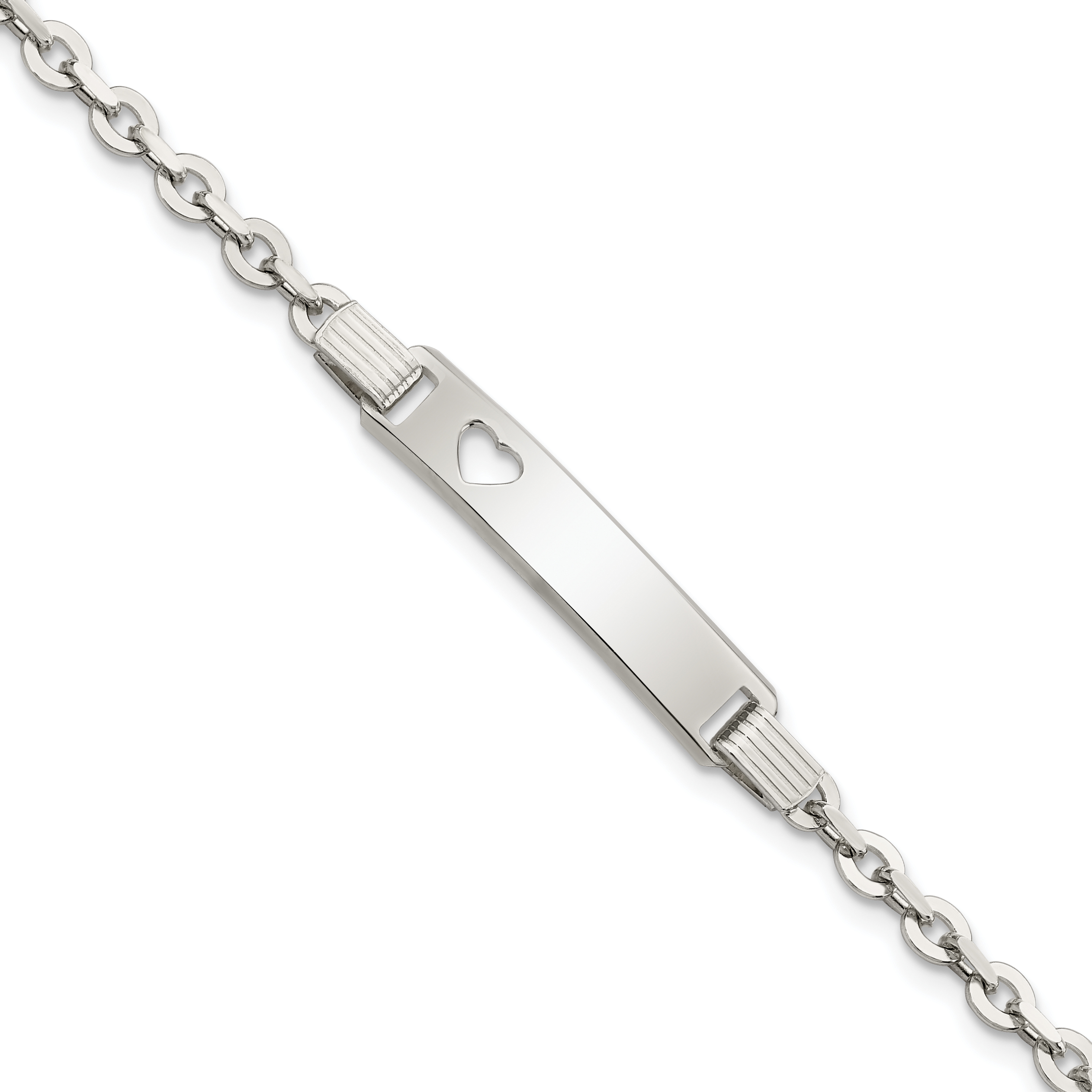 Sterling Silver Polished ID W/Heart Bracelet (QID229-7.5)