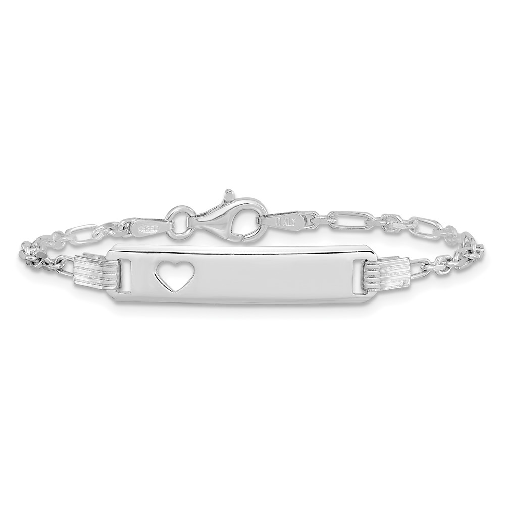 Sterling Silver Polished Childrens ID with Heart Bracelet (QID231-5.5)