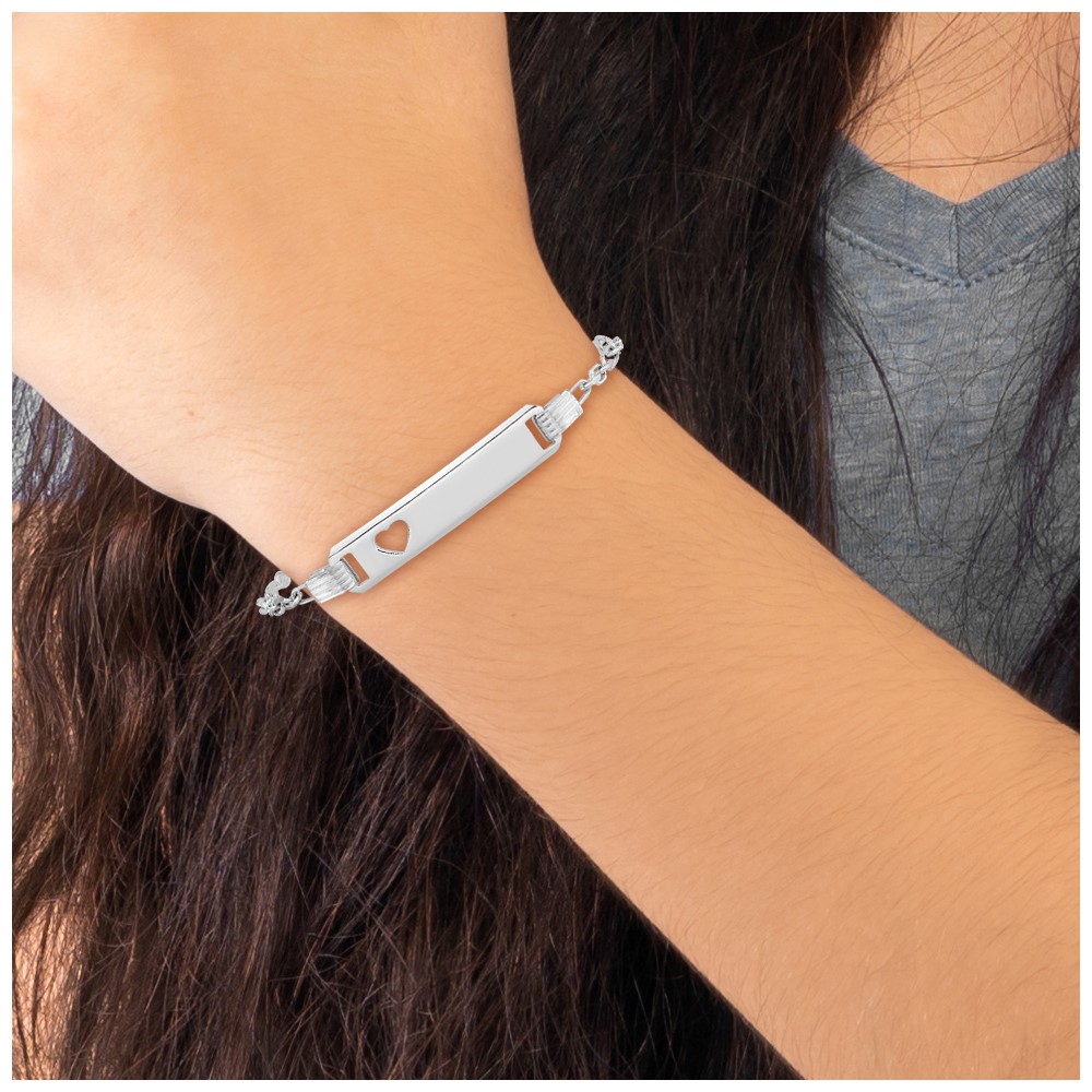 Sterling Silver Polished Childrens ID with Heart Bracelet (QID231-5.5)