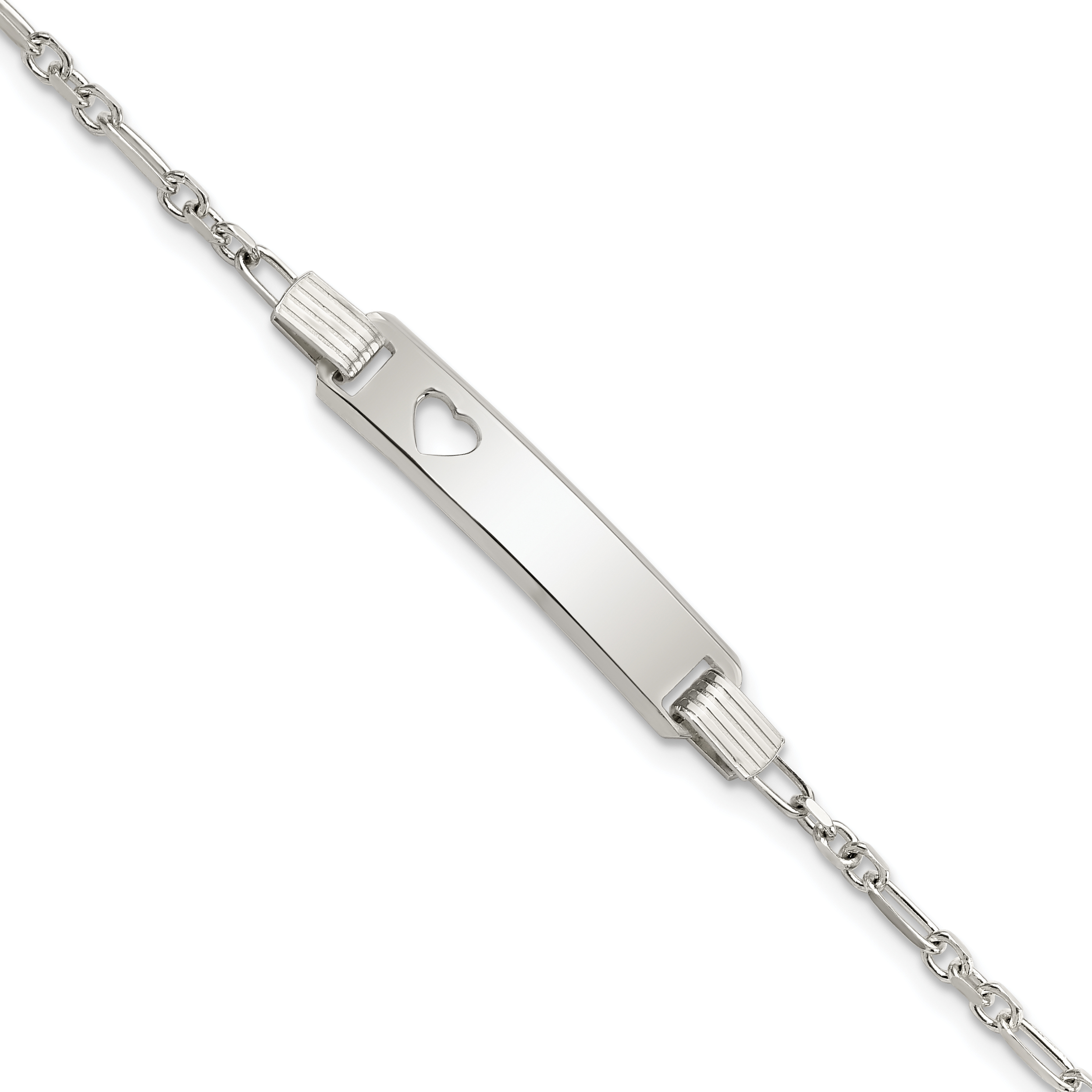 Sterling Silver Polished Childrens ID with Heart Bracelet (QID231-5.5)