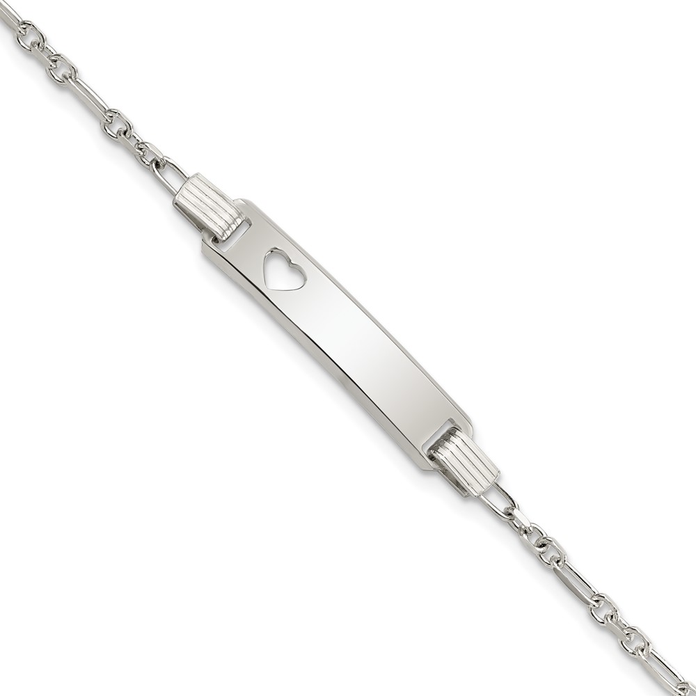 Sterling Silver Polished Childrens ID with Heart Bracelet (QID231-5.5)
