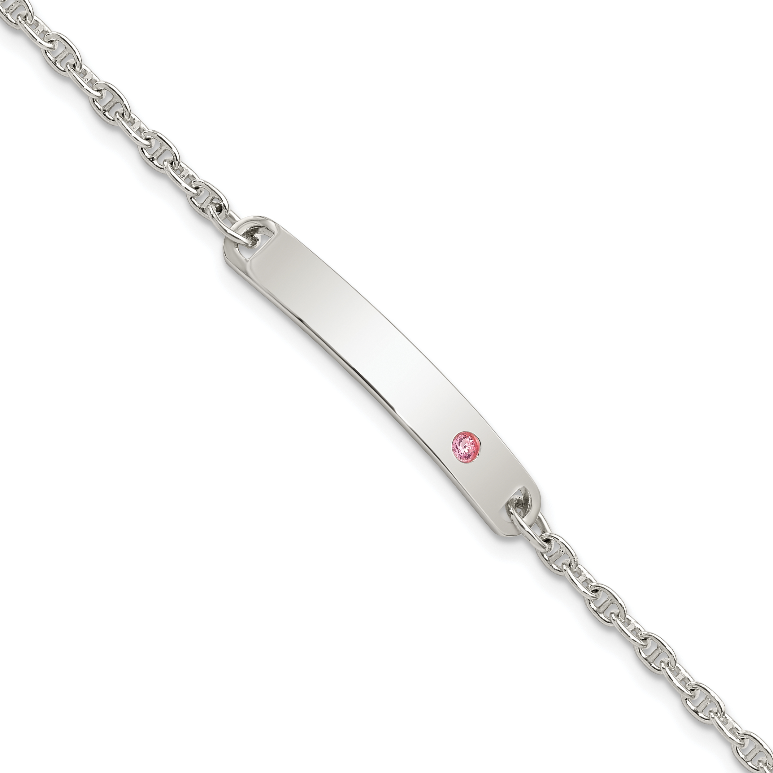 Sterling Silver Polished Childrens ID with Pink CZ Bracelet (QID232-5.5)