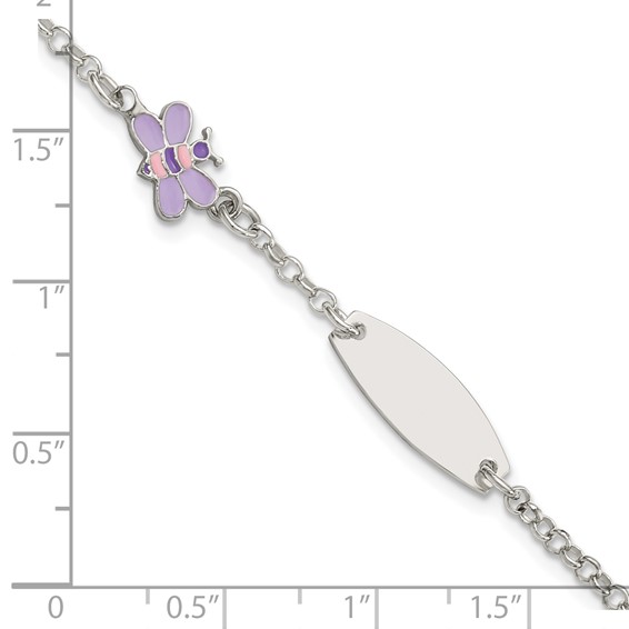 Sterling Silver Childrens Enameled Butterfly 5in Plus 1IN EXT ID Bracelet