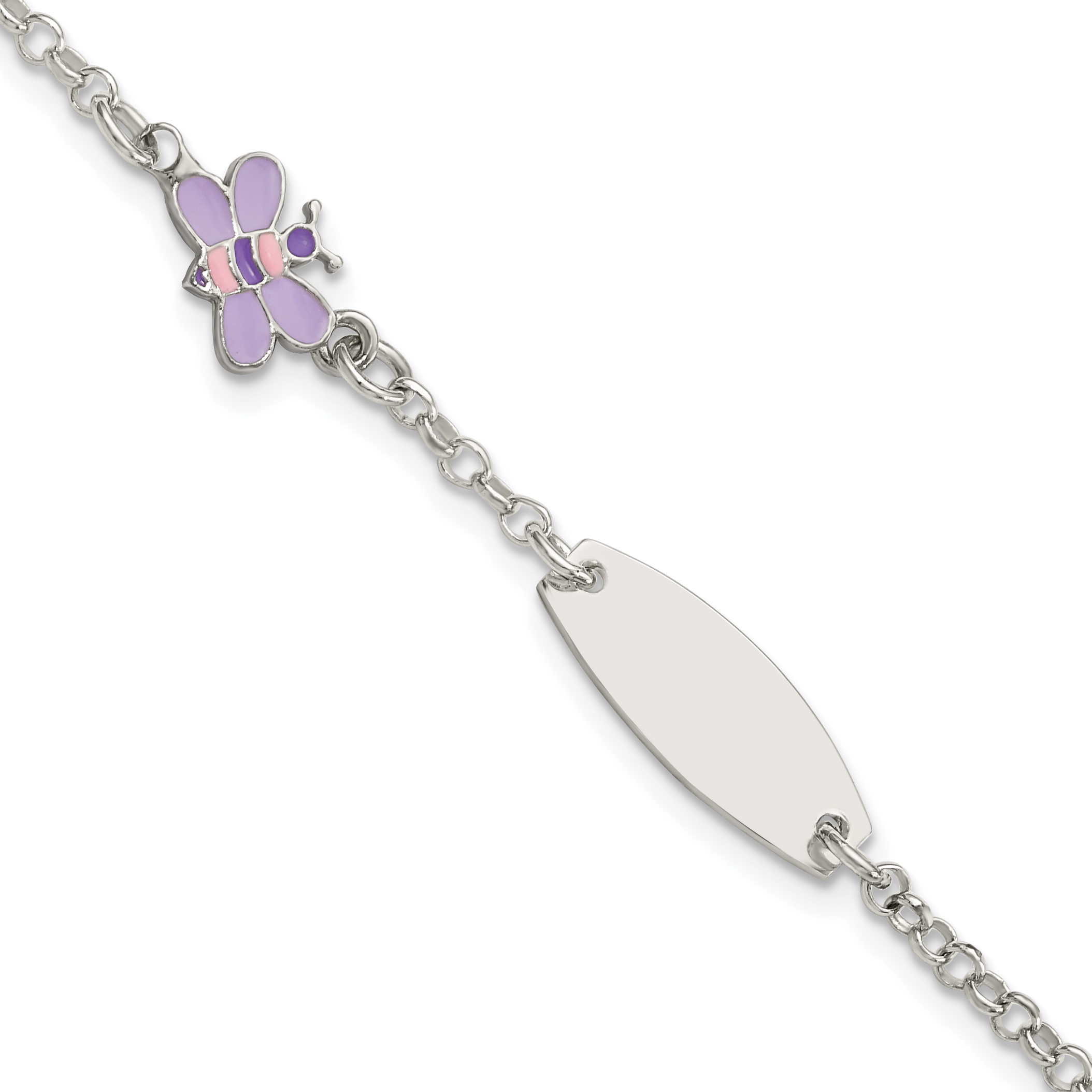 Sterling Silver Childrens Enameled Butterfly 5in Plus 1IN EXT ID Bracelet (QID237-5)