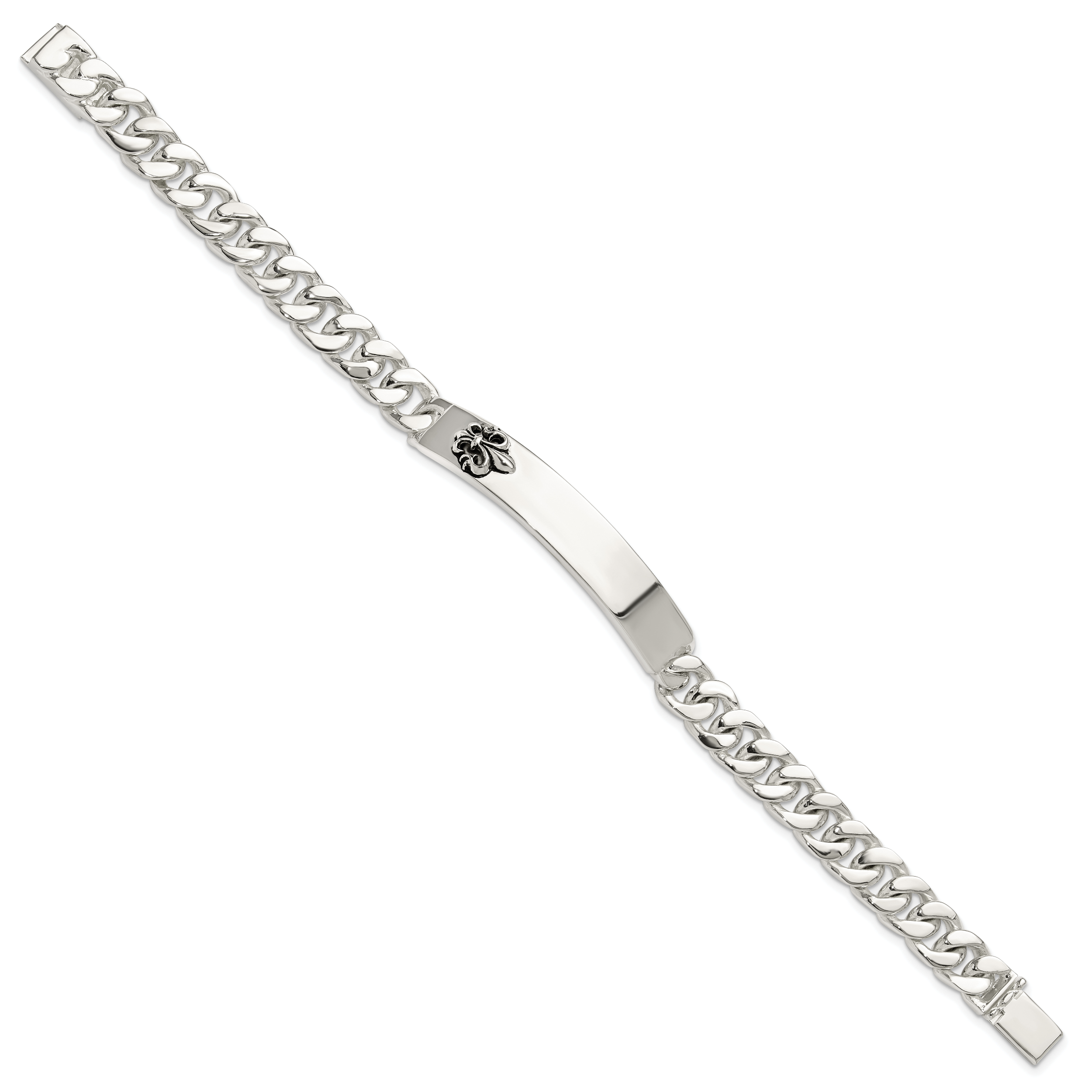 Sterling Silver Antiqued Fleur-de-lis ID Men's Bracelet (QID239-8.5)
