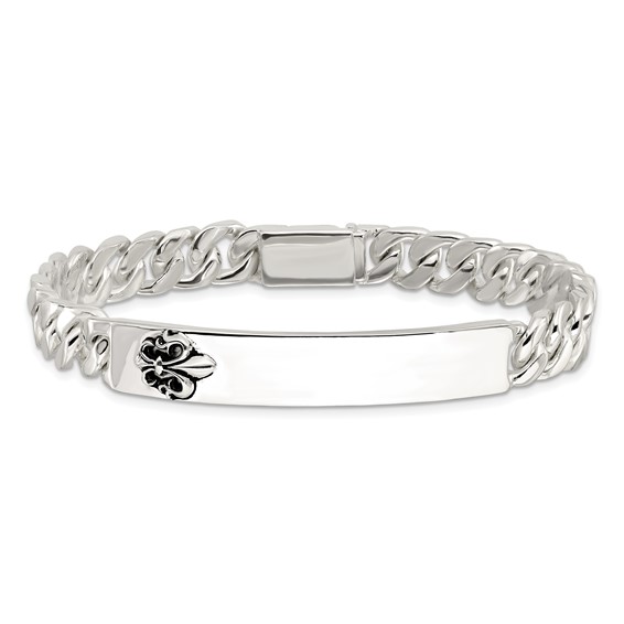 Sterling Silver Antiqued Fleur-de-lis ID Men's Bracelet