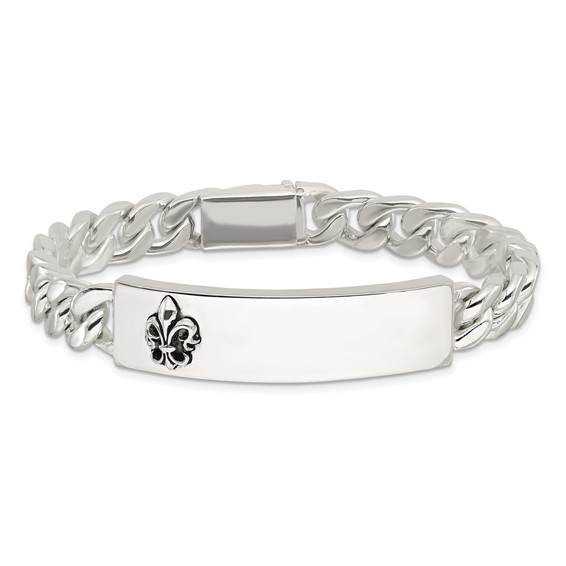 Sterling Silver Antiqued Fleur-de-lis ID Men's Bracelet