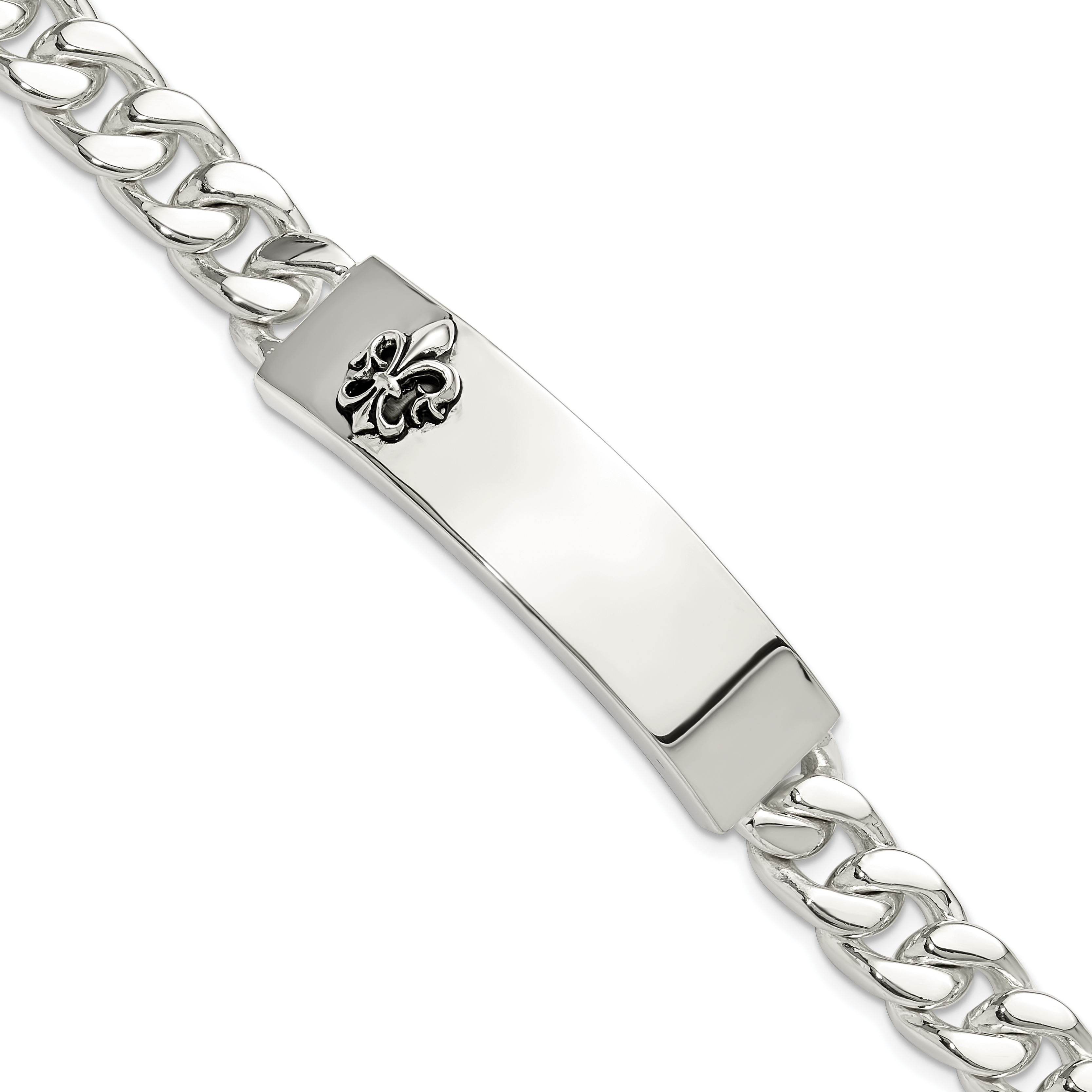 Sterling Silver Antiqued Fleur-de-lis ID Men's Bracelet (QID240-8.5)