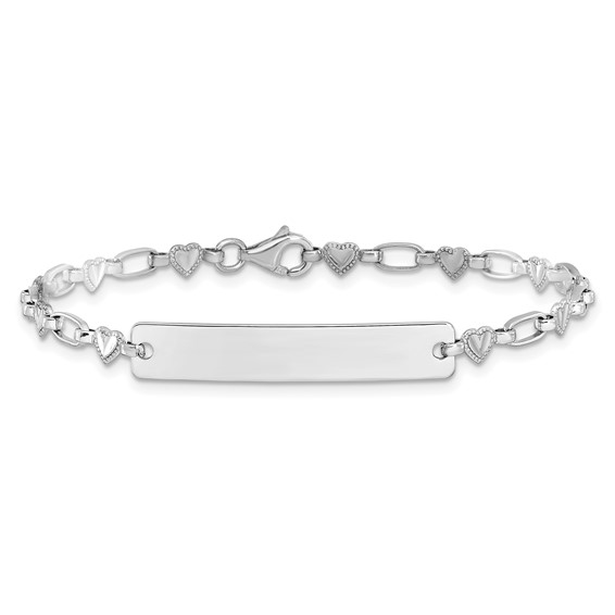 Sterling Silver Rhodium-plated 6.5 inch Hearts Children's ID Bracelet