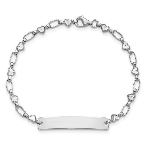 Sterling Silver Rhodium-plated 6.5 inch Hearts Children's ID Bracelet