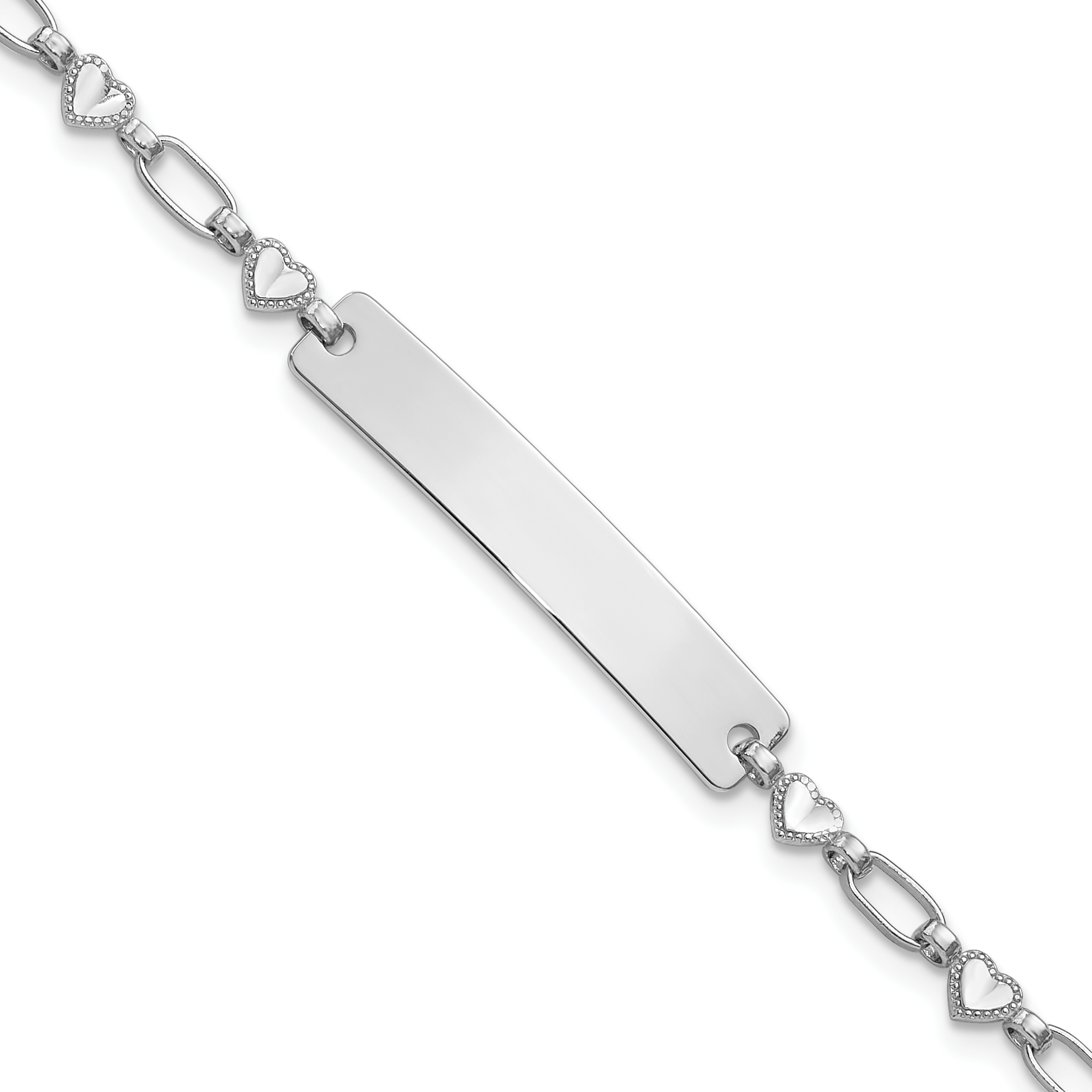 Sterling Silver Rhodium-plated 6.5 inch Hearts Children's ID Bracelet (QID246-6.5)