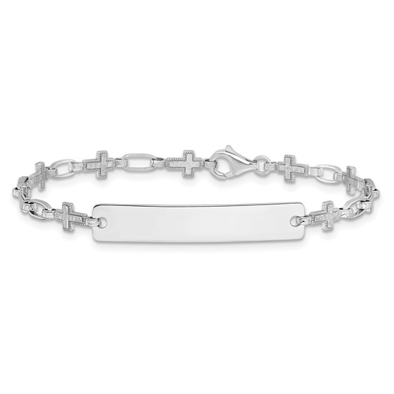 Sterling Silver Rhodium-plated 6.25 inch Cross Children's ID Bracelet